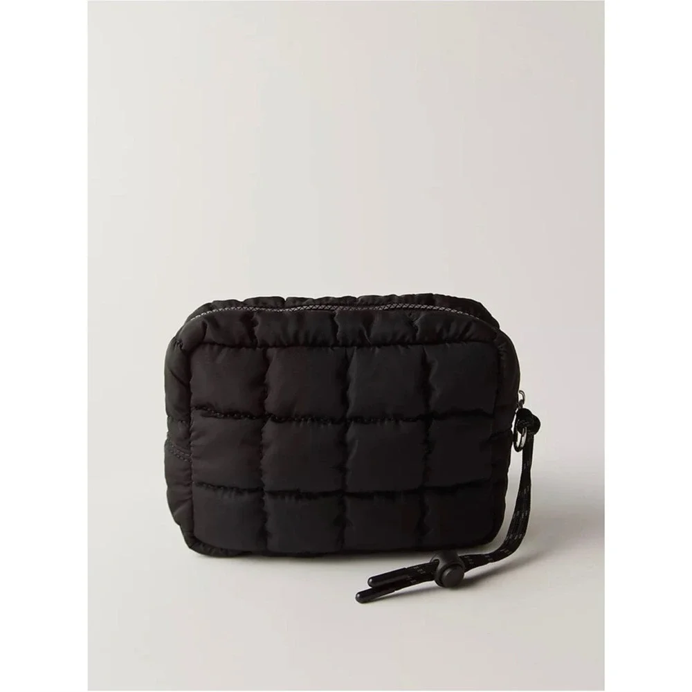Free People FP Movement Quilted Mini Case Puffer Pouch Black Nylon Wristlet NWOT